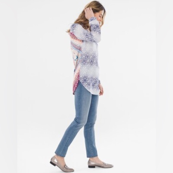 Chicos Faded Medallion Mixed-Print Shirt Sz 2/ 12-14 - Picture 4 of 14